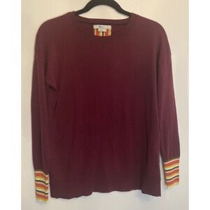 Boden Cassandra Burgundy Sweater with Striped Cuffs